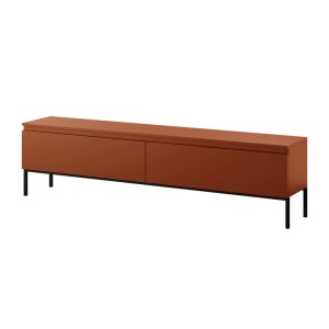 Selsey TV-Lowboard Bemmi, 175 cm, ziegelrot mit schwarzen Beinen. Modernes TV-Möbel mit zwei grifflosen Fächern.