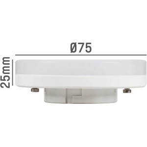 GX53 LED Leuchtmittel, 6,5W, warmweiß, mit Maßangaben (75mm Durchmesser, 25mm Höhe)