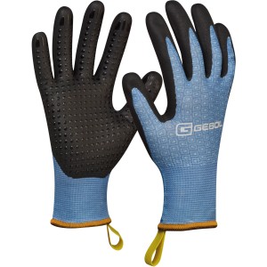 Gebol Arbeitshandschuhe Allium, blau-schwarz, Größe 4, mit Noppen für besseren Grip.