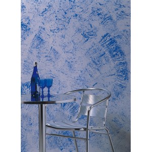 Wandgestaltung mit LUX Effekt-Folienwalze Bistro: Blau-silberner Effekt auf einer Wand.