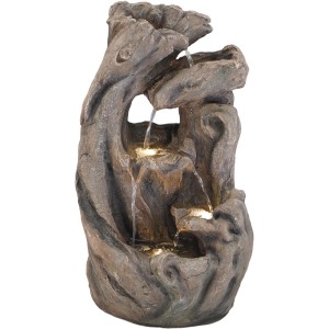 Granimex Wasserspiel Elbrus mit Pumpe und LED-Beleuchtung imitiert Naturholz-Design für Garten oder Innenbereich.