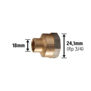 Löt-Übergangsmuffe aus Rotguss, 18 mm x 24,1 mm (Rp 3/4), für Kupferrohre.