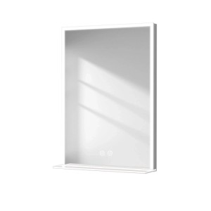 Emke Badspiegel 50x70 cm mit LED-Beleuchtung, Ablage und Touch-Steuerung. Kaltweißes Licht, rechteckig.