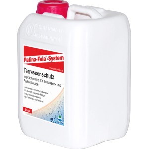 Kanister Patina Terrassenschutz 2,5l für Fliesen, Stein & Beton. Wasserabweisend für Terrassen und Gehwege.