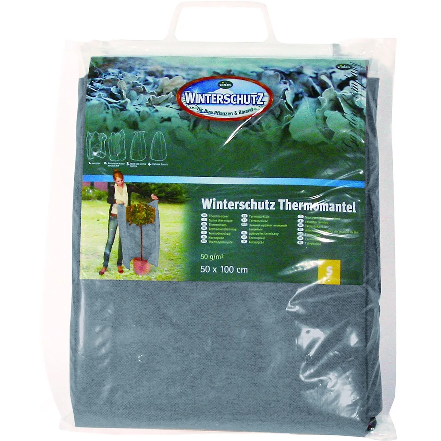 Winterschutz Thermomantel Stein 150x70cm für Pflanzen, einfache Anwendung mit Reißverschluss.