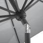 Detailaufnahme: Silbergrauer Schneider Marktschirm Ø 300 cm mit Knickfunktion, Blick von unten.