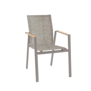Acamp Stapelsessel Vegas, beige, 6er-Set. Aluminiumgestell mit Acatex-Gewebe und Teakholz-Akzenten.