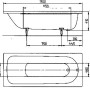 Technische Zeichnung Kaldewei Saniform Plus Rechteck-Badewanne, 170x75 cm, Maße und Ansichten.