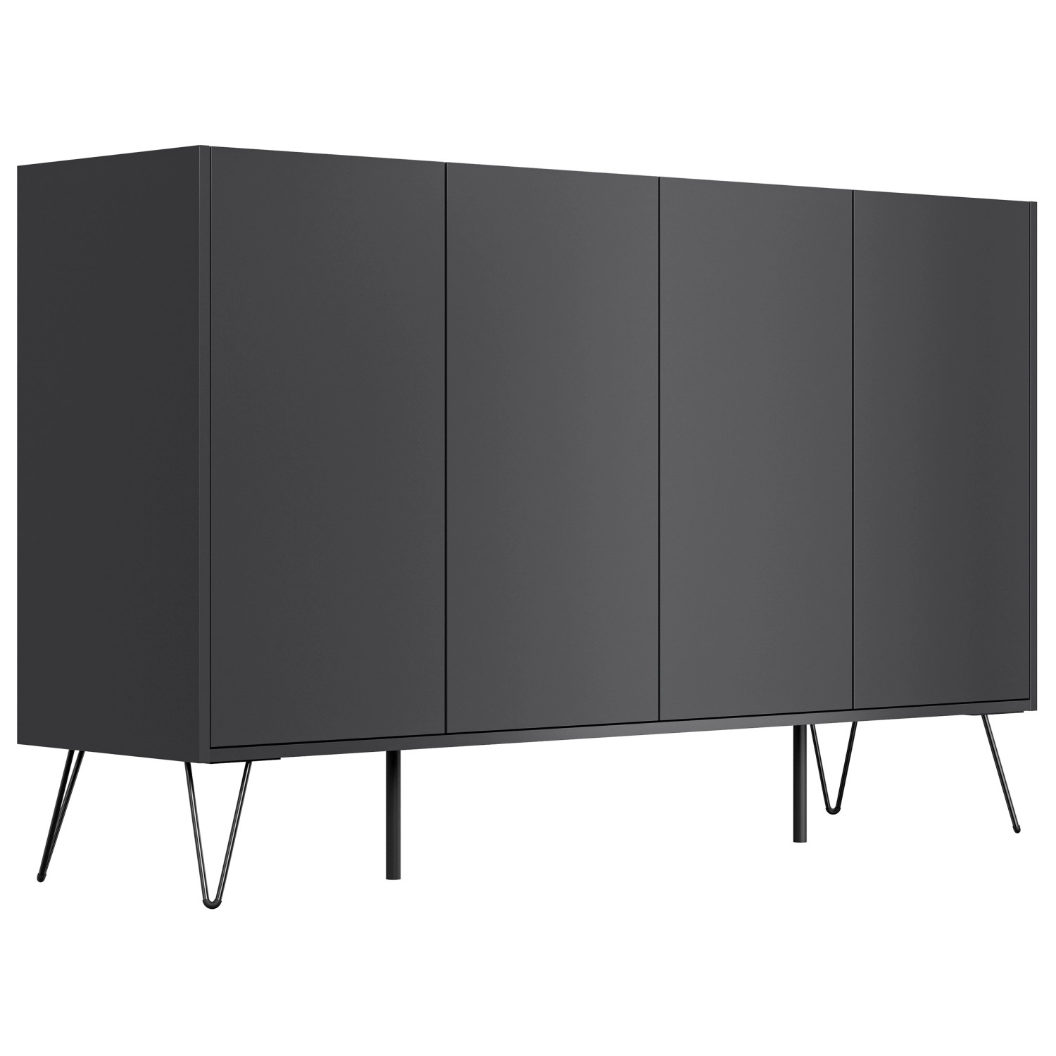 Posseik Sideboard Industrial P, 155 cm breit, Grafit, mit 4 Türen und Schubladen.