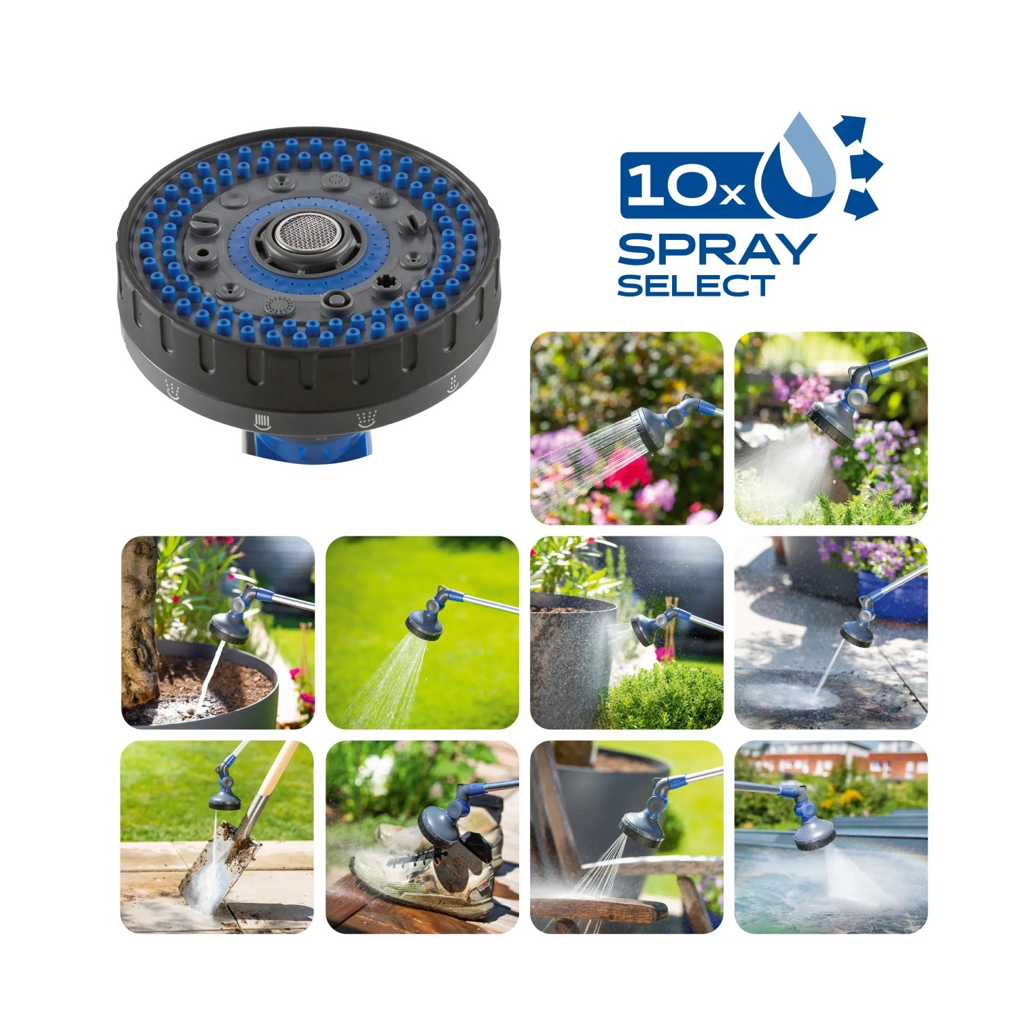 LUX Gießstab mit 10 Strahlvarianten, Teleskop-Griff (94-139cm) für Gartenbewässerung.