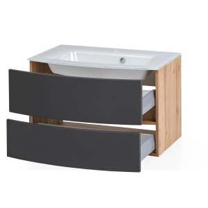 Held Möbel Einzelwaschtisch Salerno, 80 cm, Grau Matt, mit Softclose und zwei Schubladen.