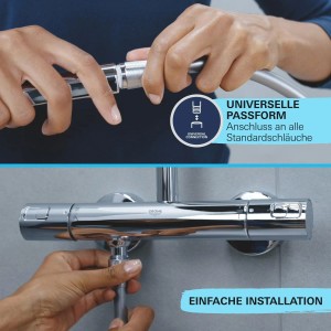 Installation der Grohe QuickFix Handdusche Vitalio SmartActive 130 Cube Chrom an Standard-Brauseschlauch.