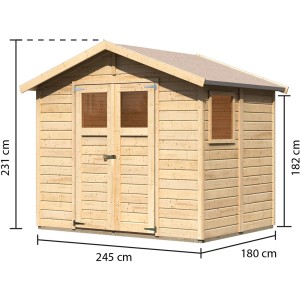 Karibu Holz-Gartenhaus, unbehandelt, 245x177 cm. Gartenhaus mit Doppeltür und Fenster, naturbelassen.