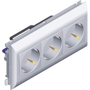 Weiße 3-fach Steckdose für E2 Brüstungskanal, komplett vorverdrahtet.