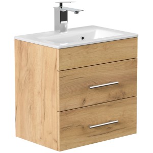 Posseik Badmöbel-Set Portus 500 SlimLine in Eiche Gold mit Waschbecken und zwei Schubladen.