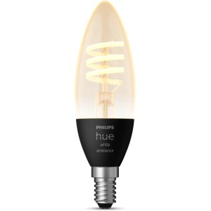 Philips Hue LED-Lampe White Ambiance E14 Filament Kerze im Vintage-Look.