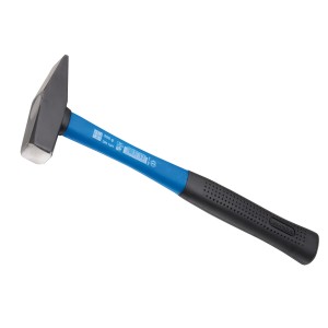 LUX Schlosserhammer Classic, 500 g, mit blauem Glasfasergriff und schwarzem Gummigriff.