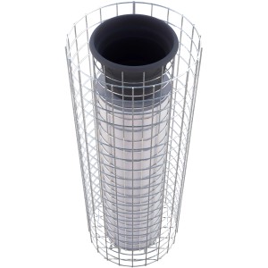 Runde Gabionen-Blumensäule aus feuerverzinktem Draht mit Pflanztopf, 102x37cm.
