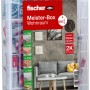 Fischer Meister-Box Wohnraum mit 160 Dübeln und Schrauben in transparenter Kunststoffbox.