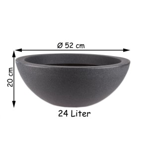 Anthrazitfarbene Pflanz-, Wasser- & Brunnenschale aus Kunststoff in Steinoptik, Ø 52 cm, H 20 cm, 24 L.