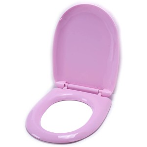 MSV WC-Sitz aus Kunststoff in Rosa, mit geöffnetem Deckel.