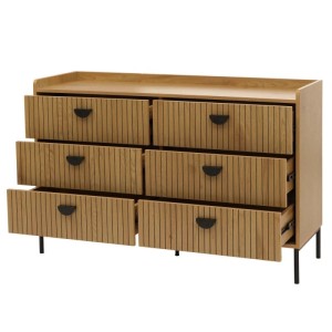 Kommode O39 mit 6 Schubladen in Naturholzoptik und Lamellen-Design.