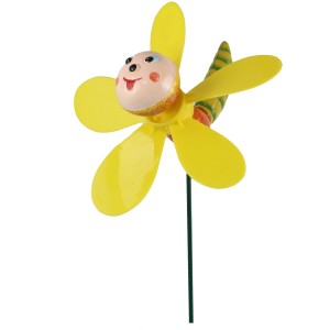 Gelber Deko-Gartenstecker Libelle mit Windrad (Ø 13 cm, 47 cm hoch) für den Garten.