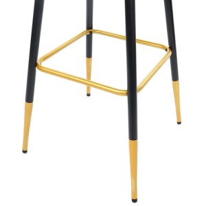Detailaufnahme Barhocker-Gestell: Schwarze Beine mit goldenen Akzenten und Fußablage.