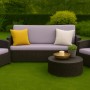 Lila Gartenkissen-Set für Polyrattan-Möbel, bestehend aus Sitz- und Rückenkissen für ein 3-Sitzer Gartensofa.