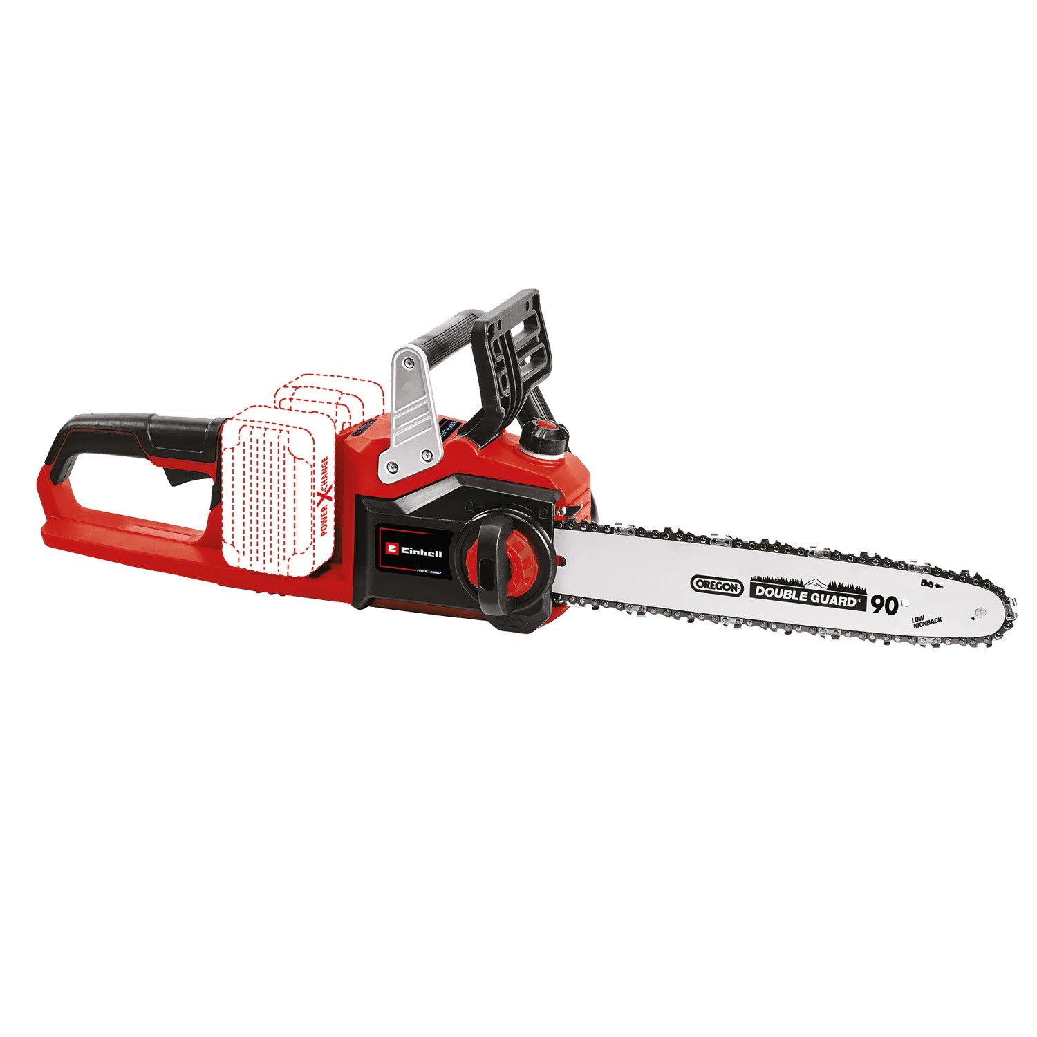 Einhell Akku-Kettensäge GP-LC 36/35 Li-Solo (ohne Akku/Ladegerät) in Rot und Schwarz.