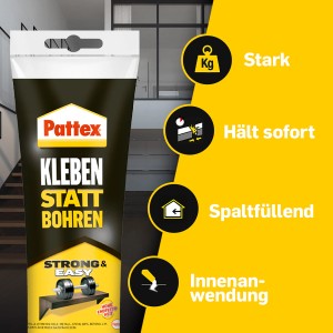 Pattex Montagekleber, Kleben statt Bohren, 50g Tube, weiß. Kraftkleber für Innen- und Außenbereich.
