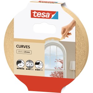 Tesa Malerband Kurven, 25mm x 25m, zum Abkleben von Rundungen und unregelmäßigen Formen.