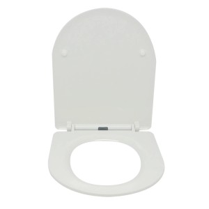 Weißer MSV WC-Sitz aus Duroplast mit Slow-Close-Mechanismus und Edelstahl-Scharnieren, geöffnet.
