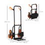 DURHAND Treppensteiger, schwarz-orange, mit 6 Rädern und Teleskopgriff. Ausgeklappt und platzsparend zusammengeklappt.