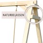 Detailansicht naturbelassener Karibu Spielturm Luis mit Doppelschaukel.