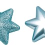 Baumschmuck-Set: 12 hellblaue Sterne, glänzend und glitzernd, aus Kunststoff.