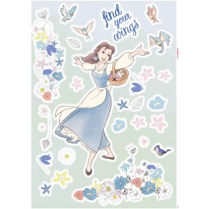 Komar Deko-Sticker Belle find Wings (50x70cm): Wandtattoo mit Belle, Blumen und Vögeln.