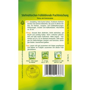 Quedlinburger Stiefmütterchen 'frühblühende Prachtmischung' Samenpackung, bunte Blüten.