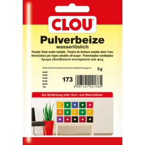 Clou Pulverbeize Teak 5g, wasserlösliche Holzbeize für Hart- und Weichhölzer.