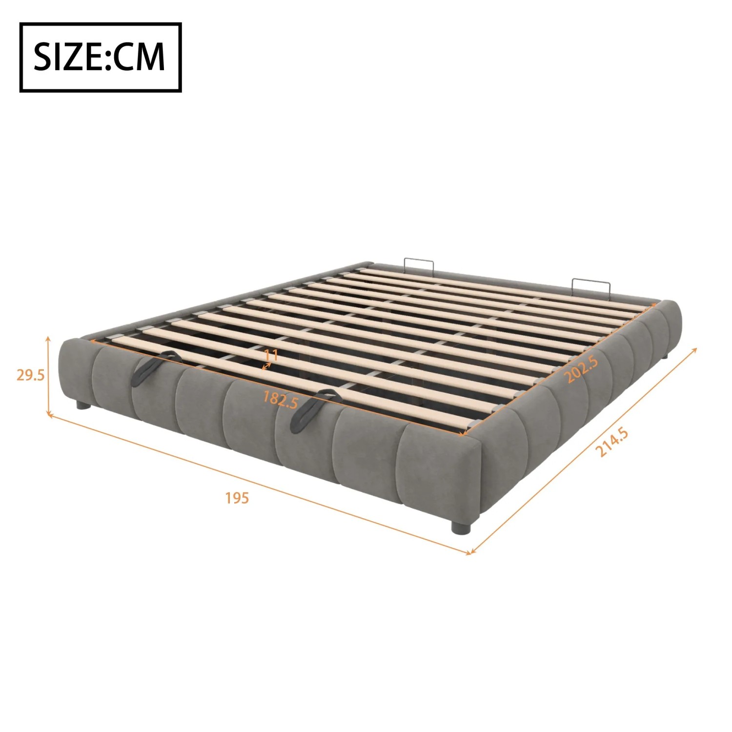 okwish Polsterbett 180x200cm mit LED Beleuchtung und Stauraum Grau ohne Matratze_5