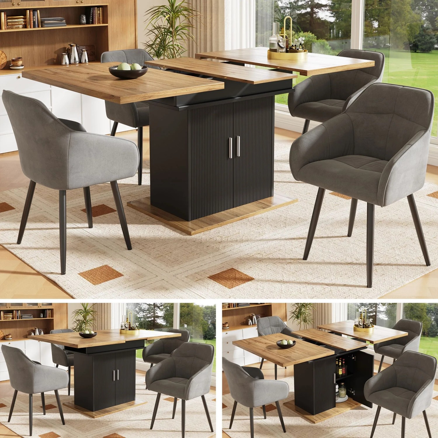 okwish Esstisch Teleskoptisch Ausziehbar mit Ablagefläche 140 x 70 cm Natur/Schwarz kaufen bei OBI