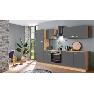 Moderne Menke Küchenzeile Artisan Classic 280 cm in Graphit und Artisan Eiche Nachbildung.