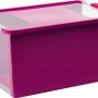 Violette Aufbewahrungsbox Bi L mit Deckel und transparentem Sichtfenster.