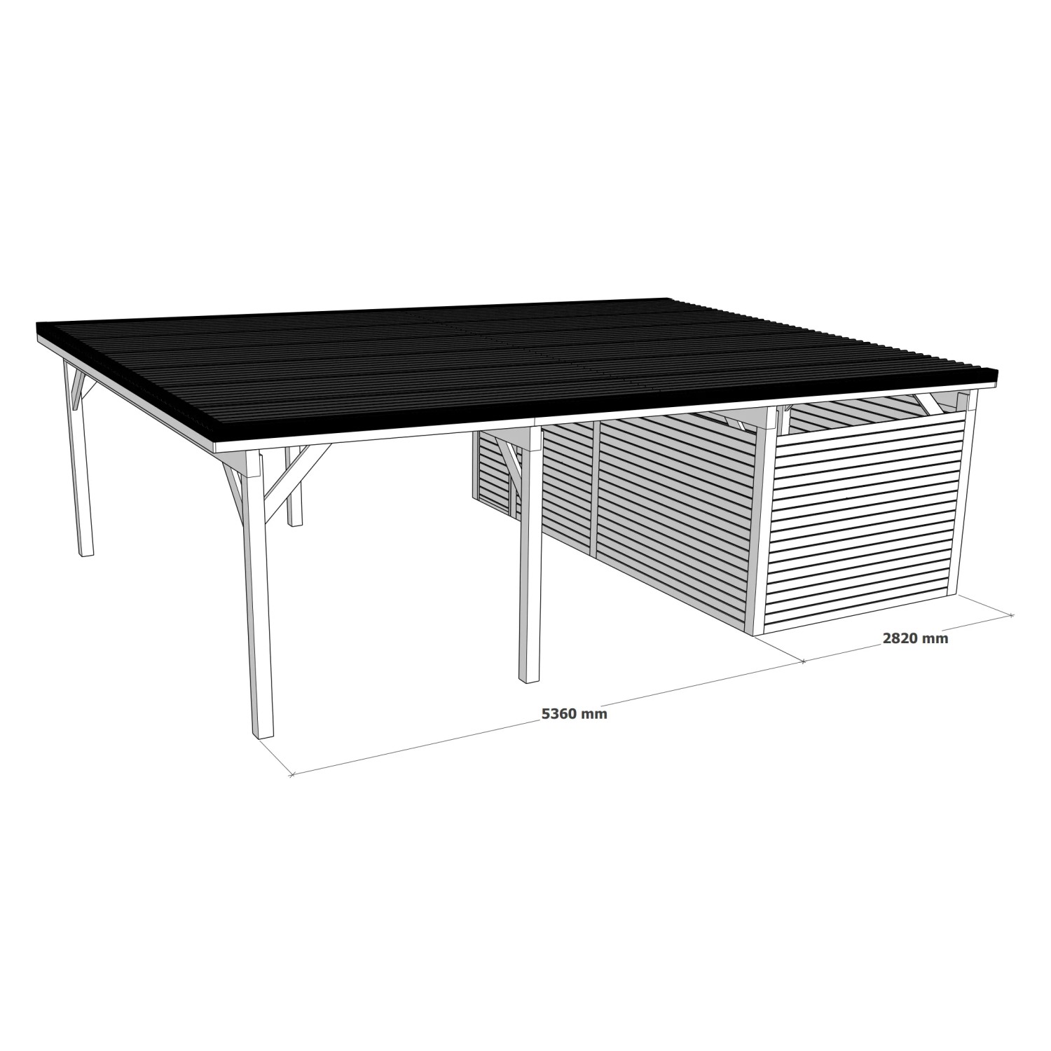 Holzbrüder Doppelcarport Ralf mit Geräteraum, reinweiß, rotes Blechdach. Carport mit Abstellraum.