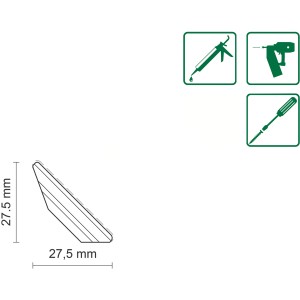 Abbildung einer FN Neuhofer Sockelleiste aus Eiche (27,5x27,5 mm) mit Montagehinweisen.