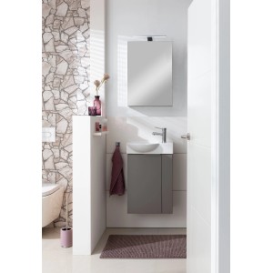 Fackelmann Mini-Waschtischunterschrank SBC Cubanit Grau im Badezimmer.