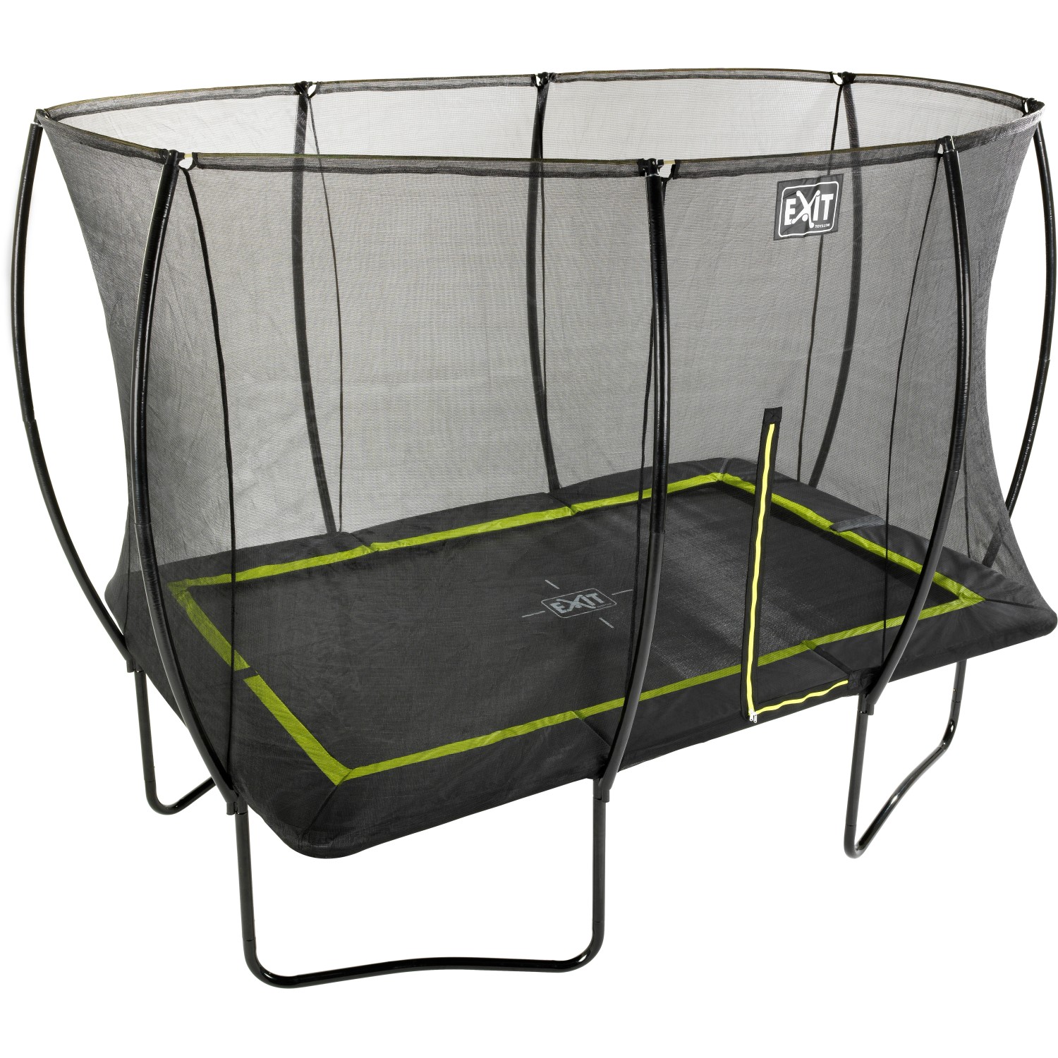Schwarzes EXIT Silhouette Gartentrampolin 244x366cm mit Sicherheitsnetz.