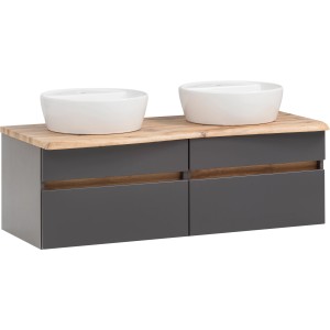 Held Möbel Doppelwaschtisch Trient, 121 cm, Grau Matt mit zwei weißen Aufsatzwaschbecken.