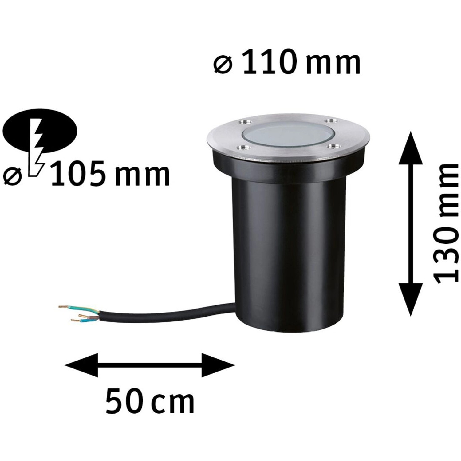 Paulmann Outdoor-Bodeneinbaustrahler Floor, rund, Edelstahl, Ø 10,5 cm. Leuchte für den Garten.