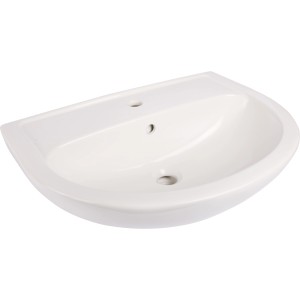Weißes Gustavsberg Festival Handwaschbecken, 60 cm breit, mit Hahnloch und Überlauf.